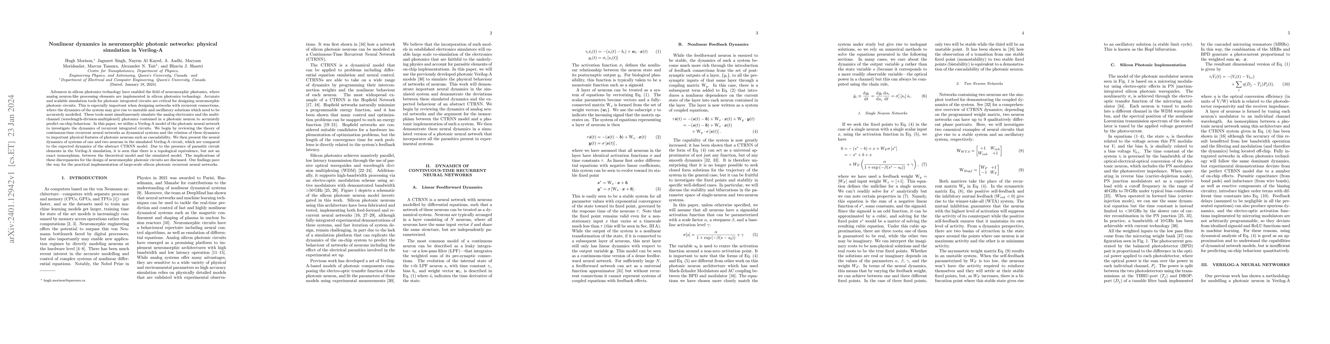 Thumbnail for Nonlinear dynamics in neuromorphic photonic networks: physical
  simulation in Verilog-A