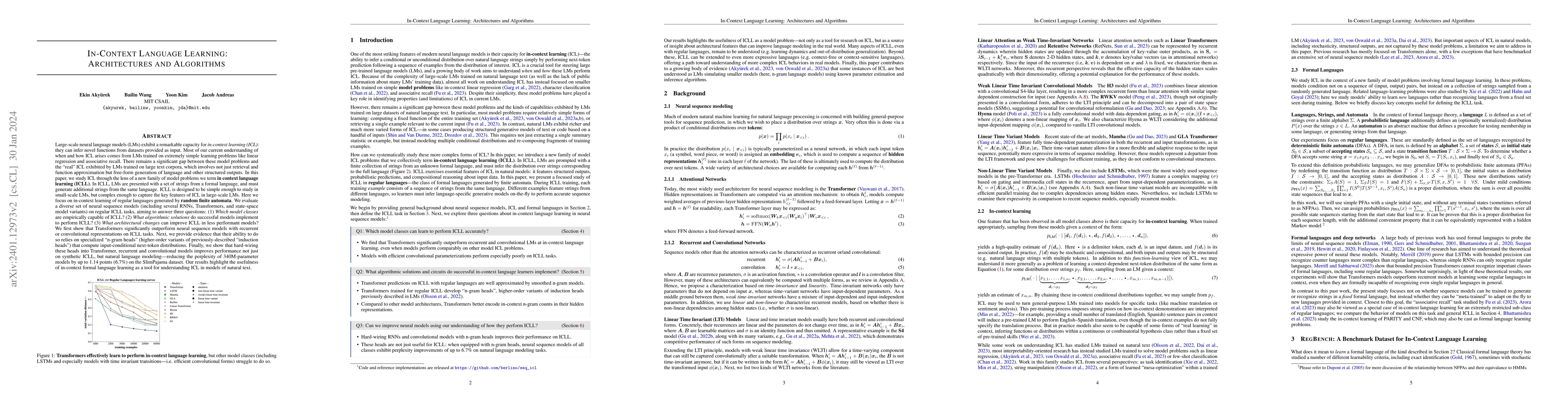 Thumbnail for In-Context Language Learning: Architectures and Algorithms