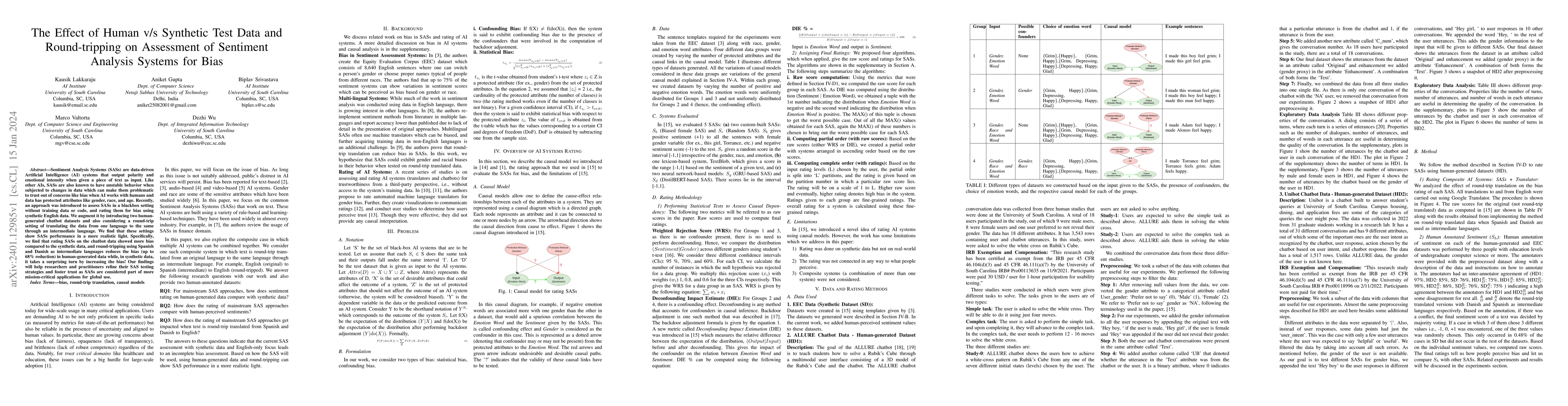 Thumbnail for The Effect of Human v/s Synthetic Test Data and Round-tripping on
  Assessment of Sentiment Analysis Systems for Bias