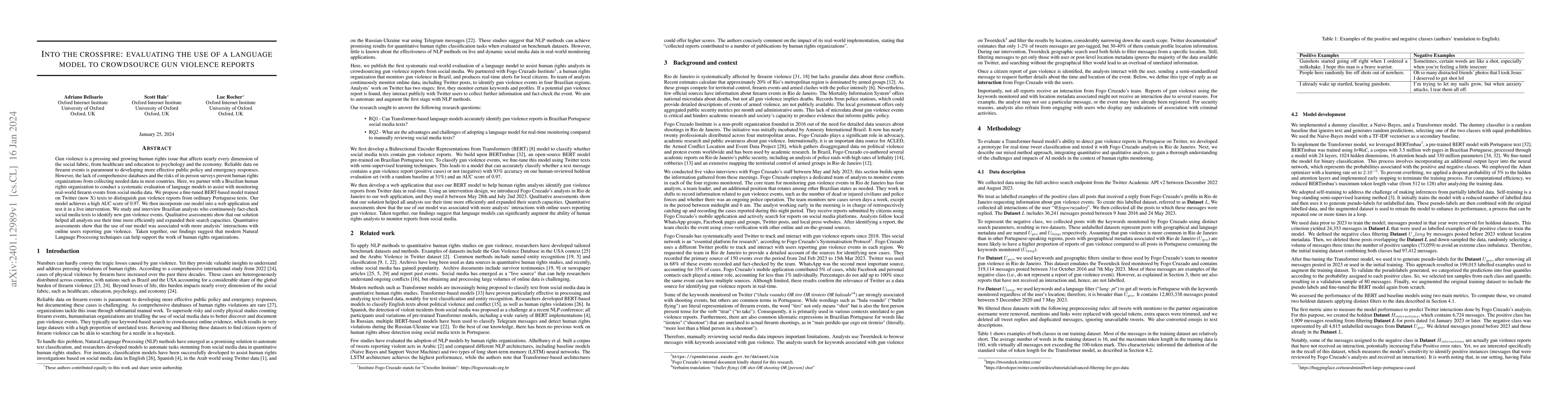 Thumbnail for Into the crossfire: evaluating the use of a language model to
  crowdsource gun violence reports