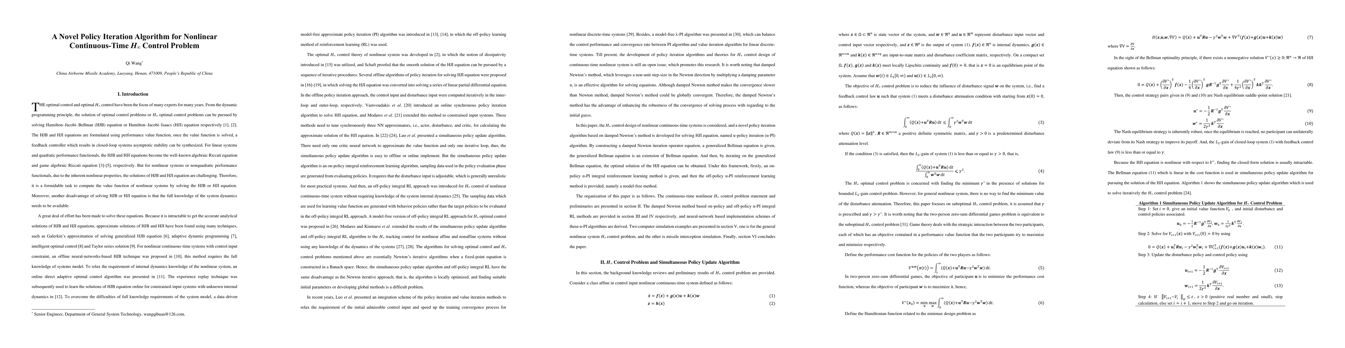 Thumbnail for A Novel Policy Iteration Algorithm for Nonlinear Continuous-Time
  H$\infty$ Control Problem