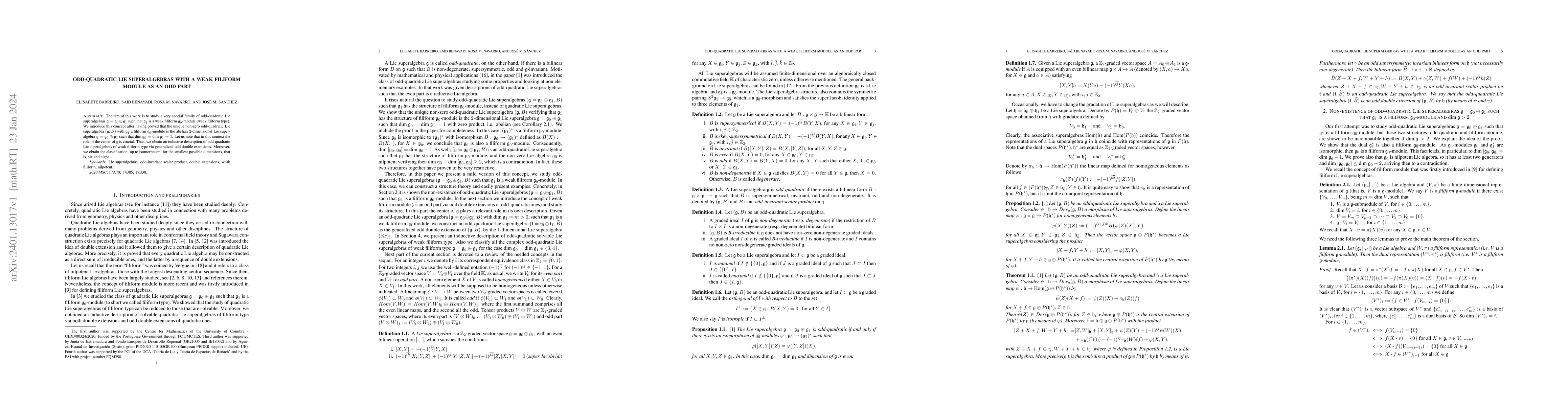 Thumbnail for Odd-quadratic Lie superalgebras with a weak filiform module as an odd
  part