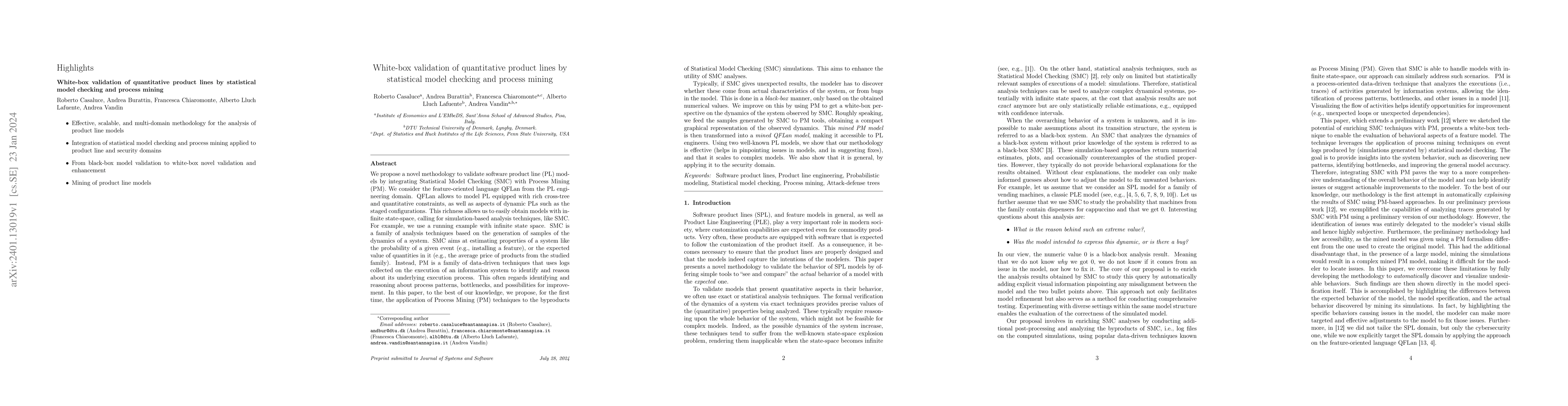 Thumbnail for White-box validation of quantitative product lines by statistical model
  checking and process mining