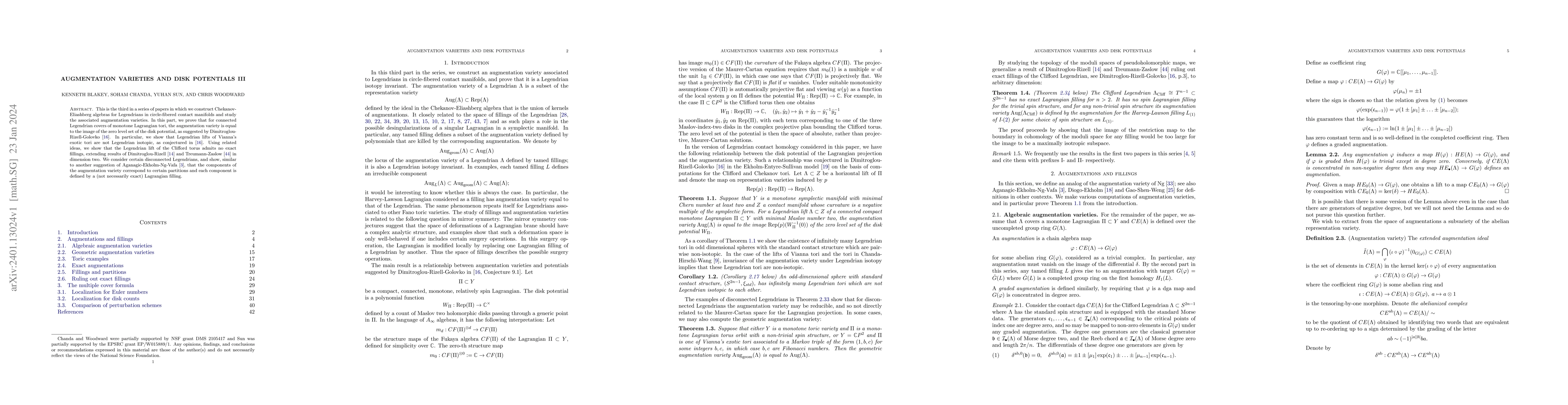 Thumbnail for Augmentation varieties and disk potentials III