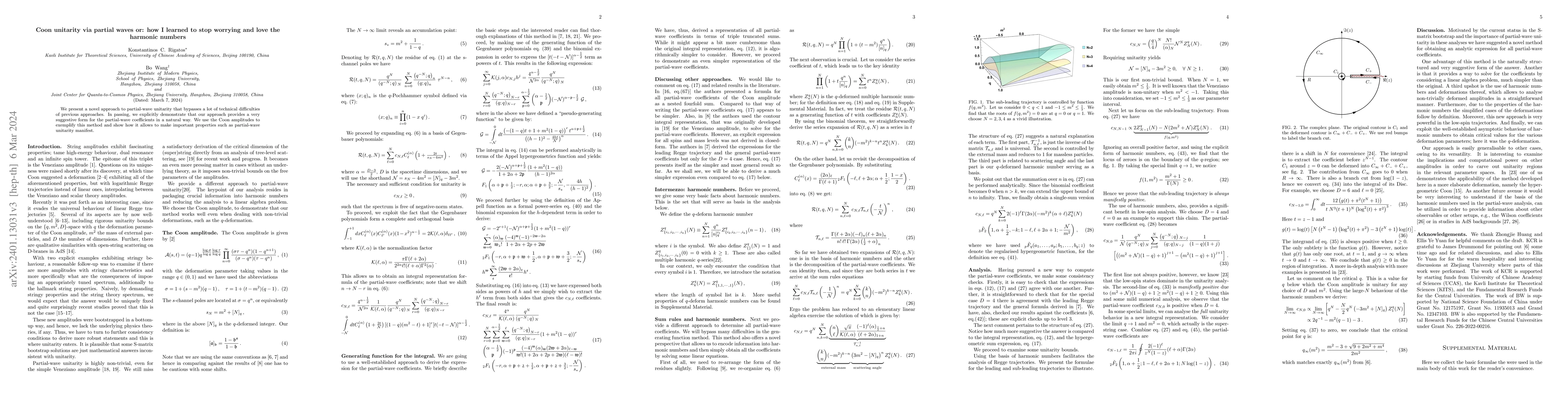 Thumbnail for Coon unitarity via partial waves or: how I learned to stop worrying and
  love the harmonic numbers
