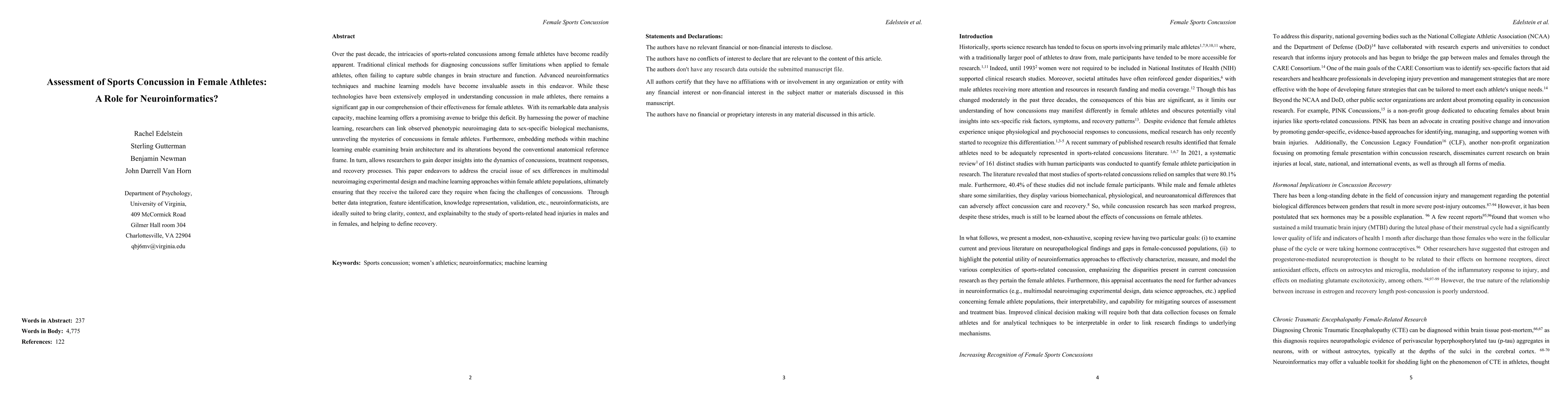 Thumbnail for Assessment of Sports Concussion in Female Athletes: A Role for
  Neuroinformatics?