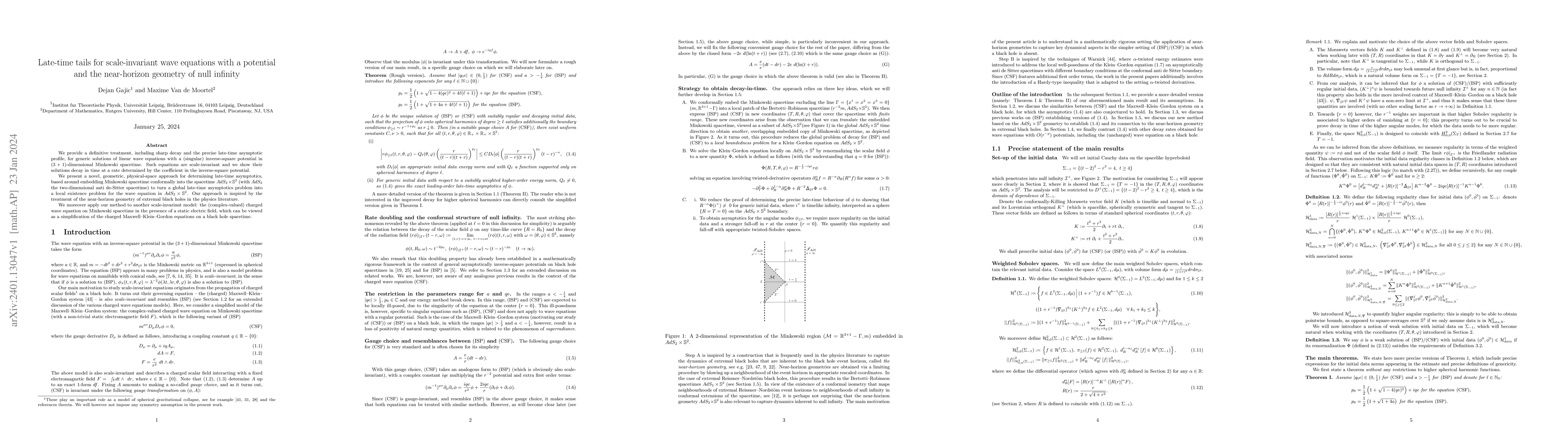 Thumbnail for Late-time tails for scale-invariant wave equations with a potential and
  the near-horizon geometry of null infinity