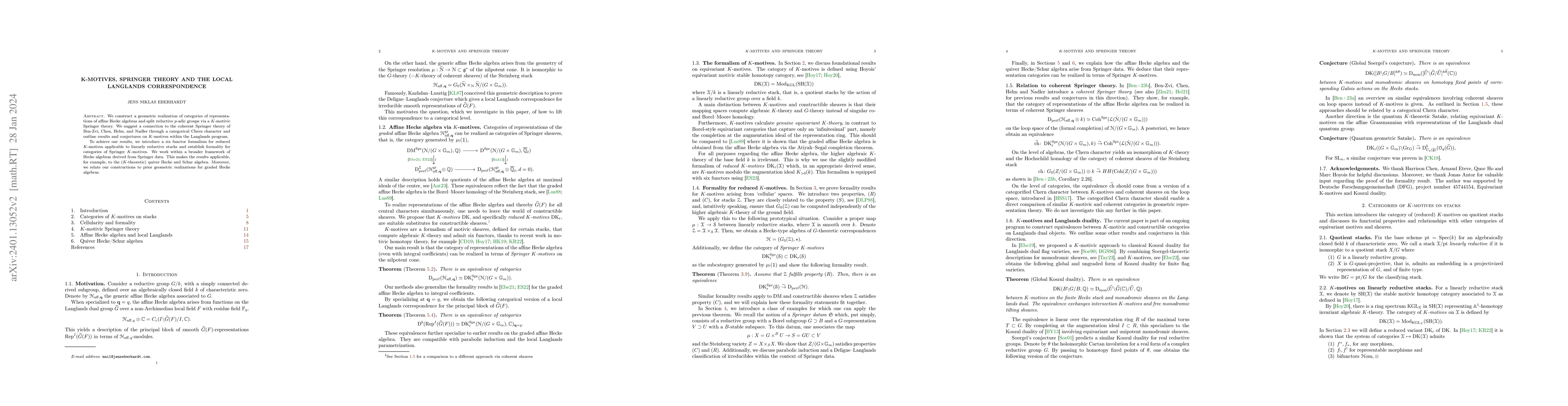 Thumbnail for K-motives, Springer Theory and the Local Langlands Correspondence