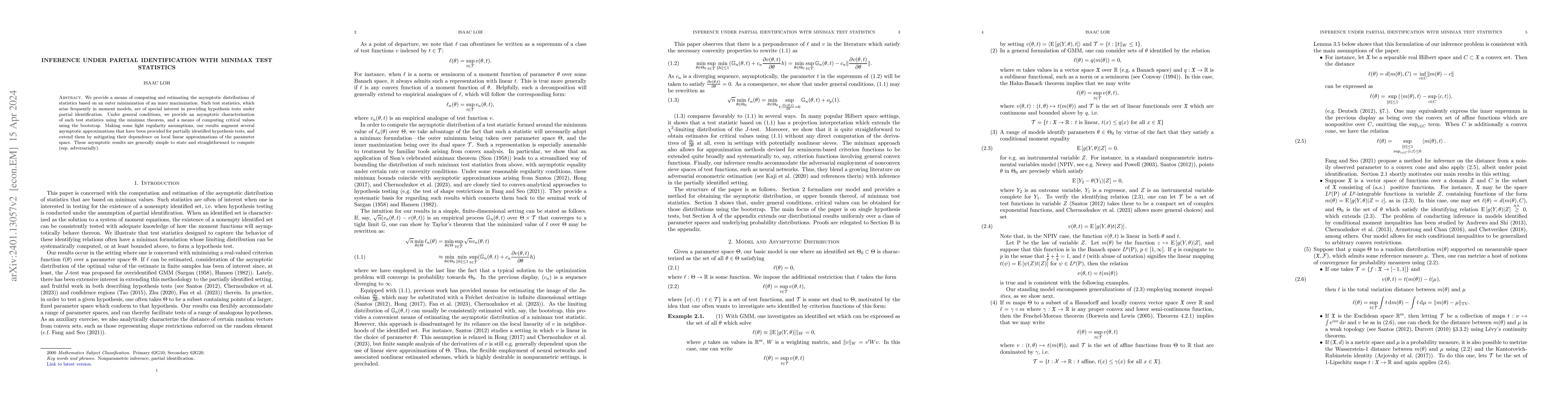 Thumbnail for Inference under partial identification with minimax test statistics