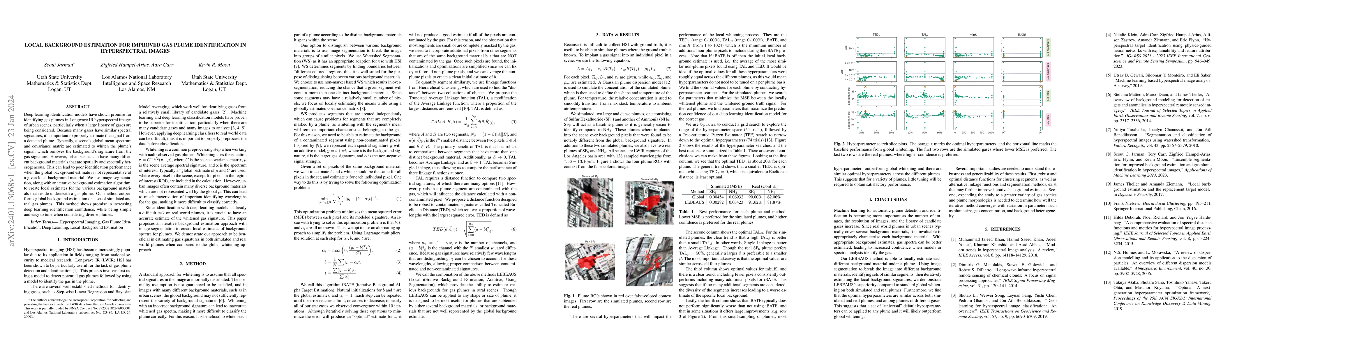 Thumbnail for Local Background Estimation for Improved Gas Plume Identification in
  Hyperspectral Images