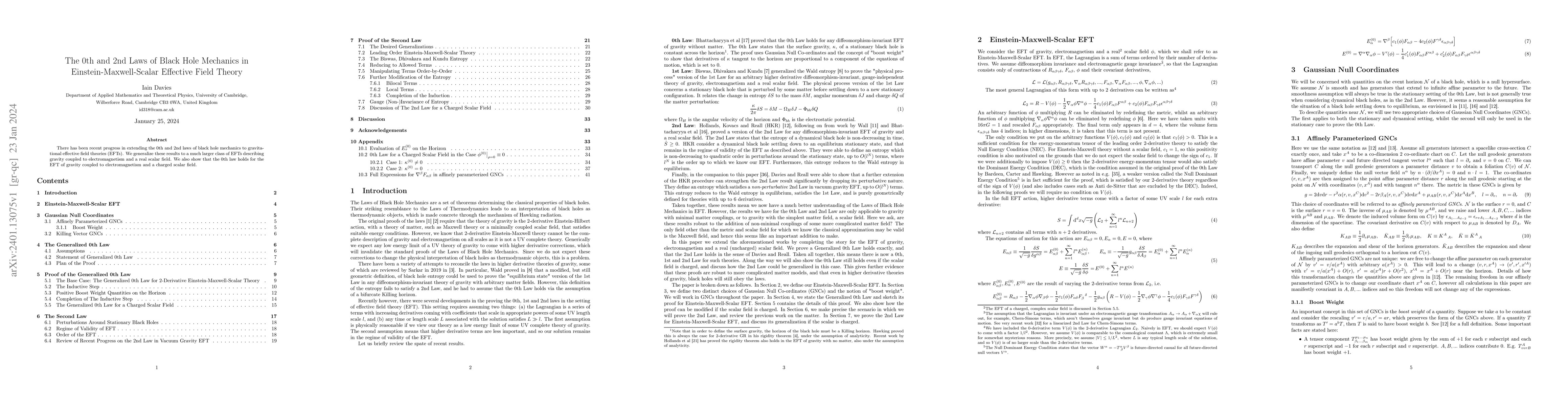 Thumbnail for The 0th and 2nd Laws of Black Hole Mechanics in Einstein-Maxwell-Scalar
  Effective Field Theory