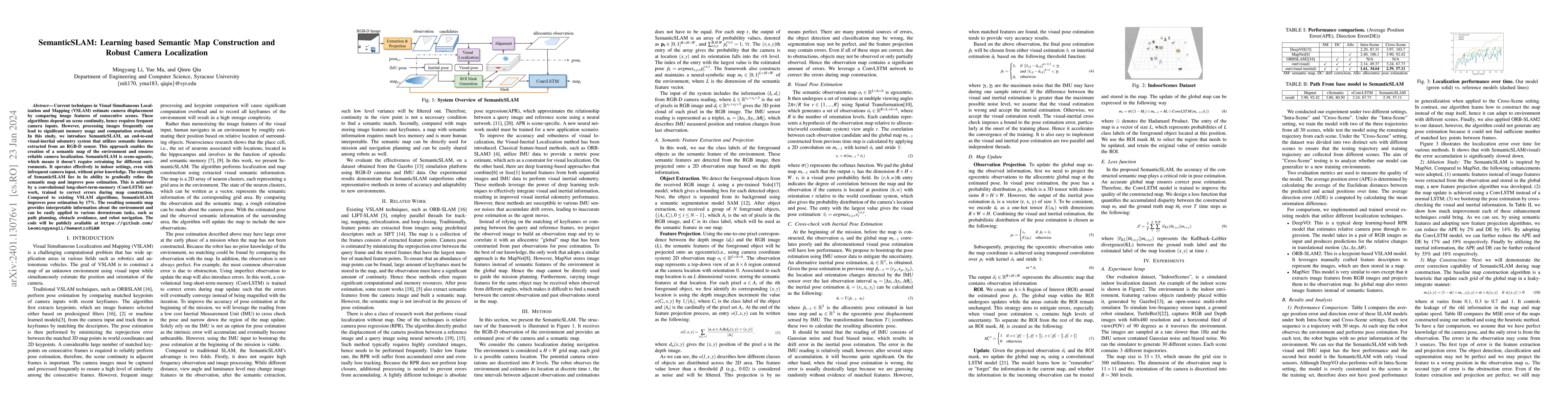 Thumbnail for SemanticSLAM: Learning based Semantic Map Construction and Robust Camera
  Localization