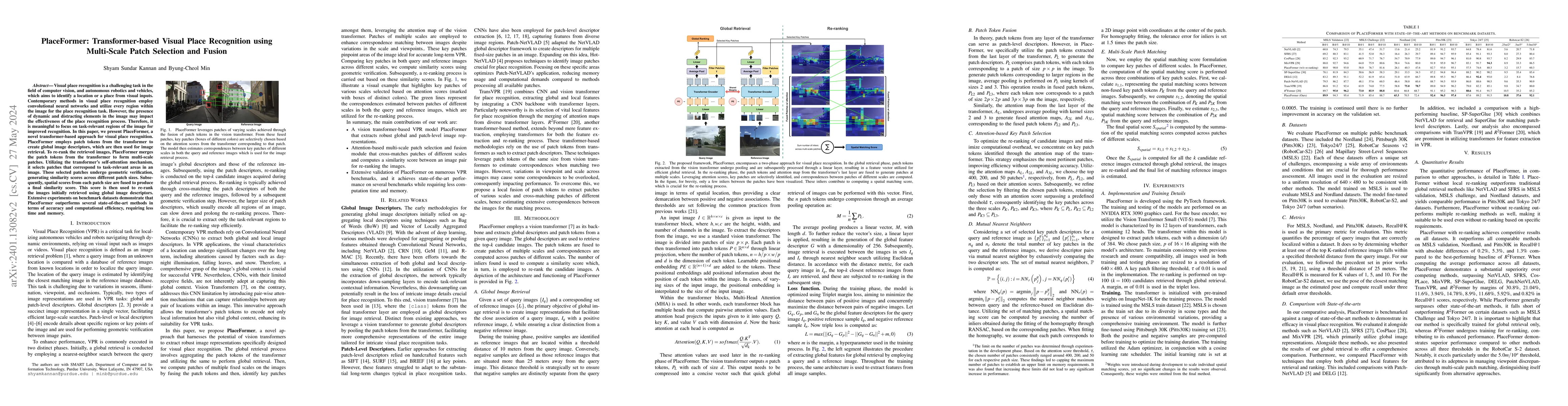 Thumbnail for PlaceFormer: Transformer-based Visual Place Recognition using
  Multi-Scale Patch Selection and Fusion