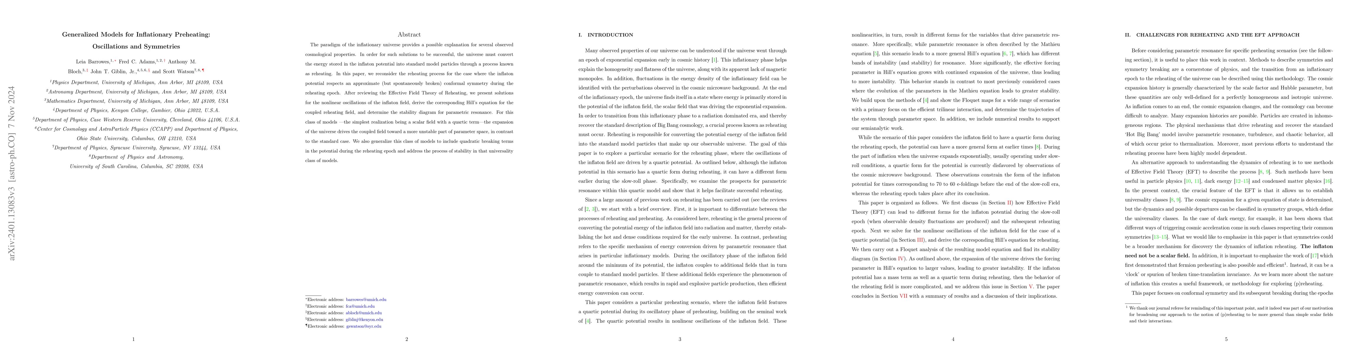 Thumbnail for Generalized Models for Inflationary Preheating: Oscillations and
  Symmetries