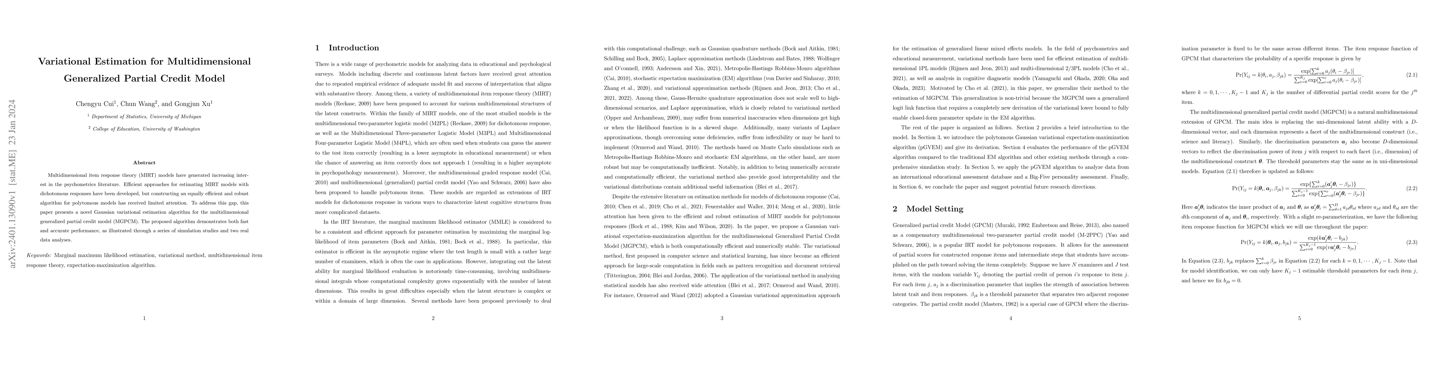Thumbnail for Variational Estimation for Multidimensional Generalized Partial Credit
  Model