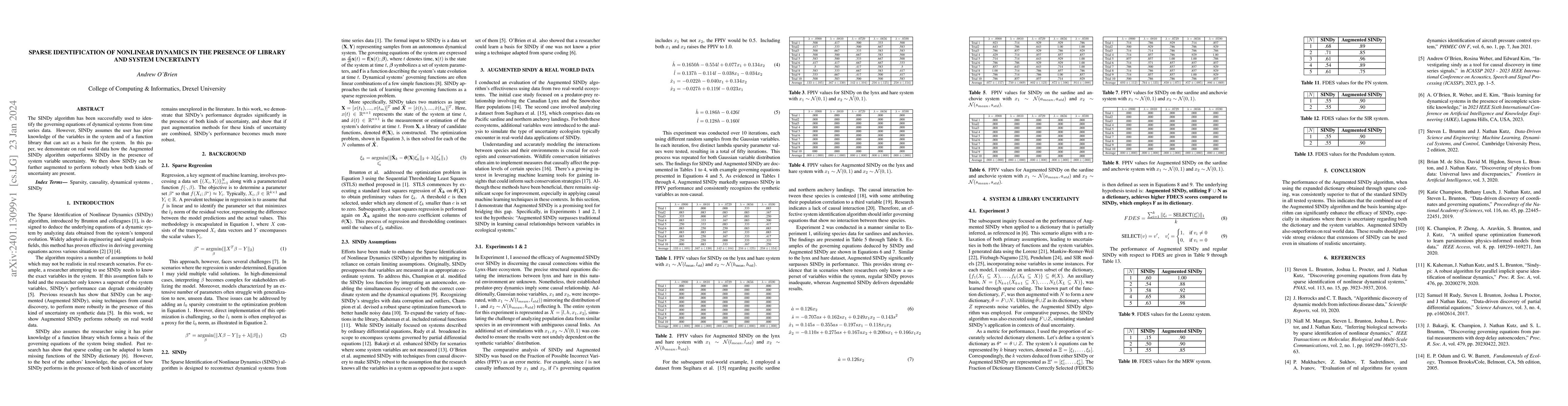 Thumbnail for Sparse identification of nonlinear dynamics in the presence of library
  and system uncertainty