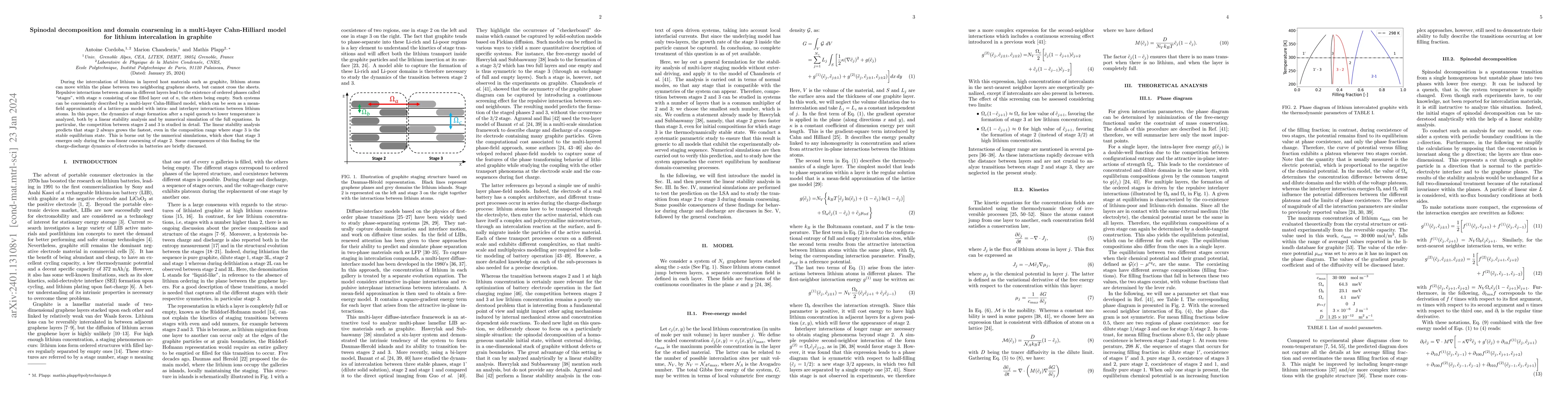 Thumbnail for Spinodal decomposition and domain coarsening in a multi-layer
  Cahn-Hilliard model for lithium intercalation in graphite