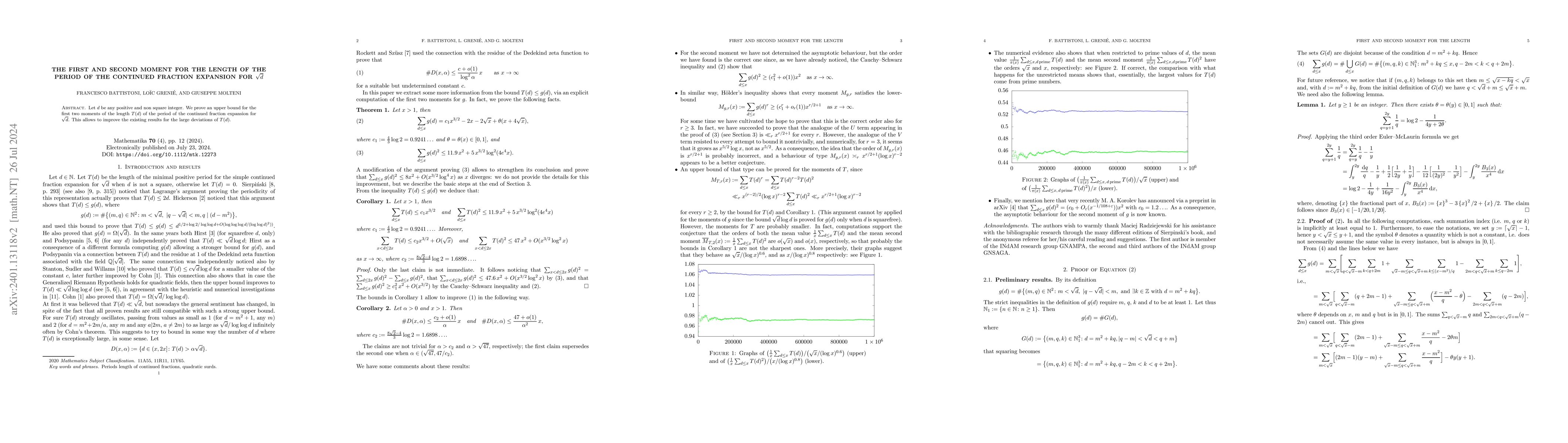 Thumbnail for The first and second moment for the length of the period of the
  continued fraction expansion for $\sqrt{d}$