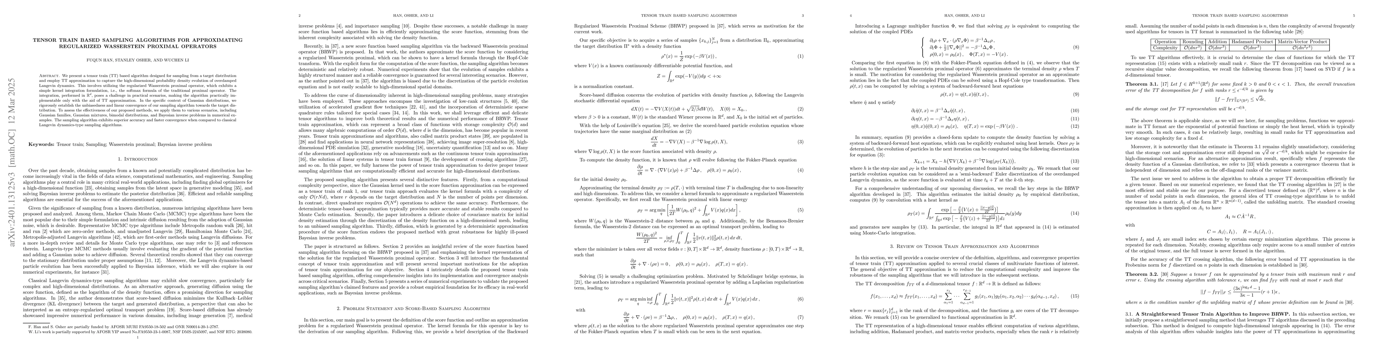 Thumbnail for Tensor train based sampling algorithms for approximating regularized
  Wasserstein proximal operators