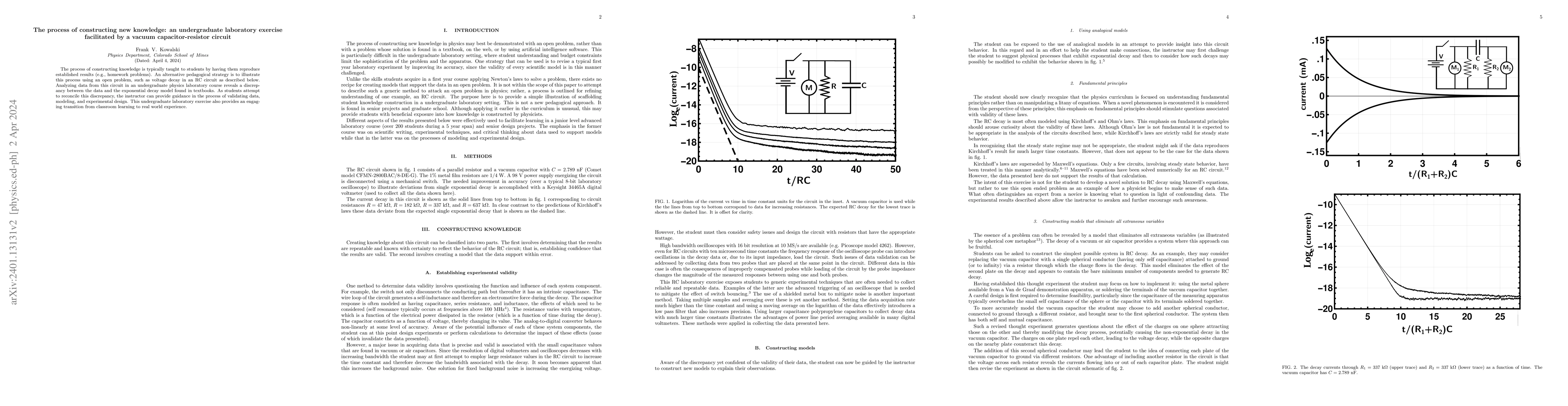 Thumbnail for The process of constructing new knowledge: an undergraduate laboratory
  exercise facilitated by a vacuum capacitor-resistor circuit