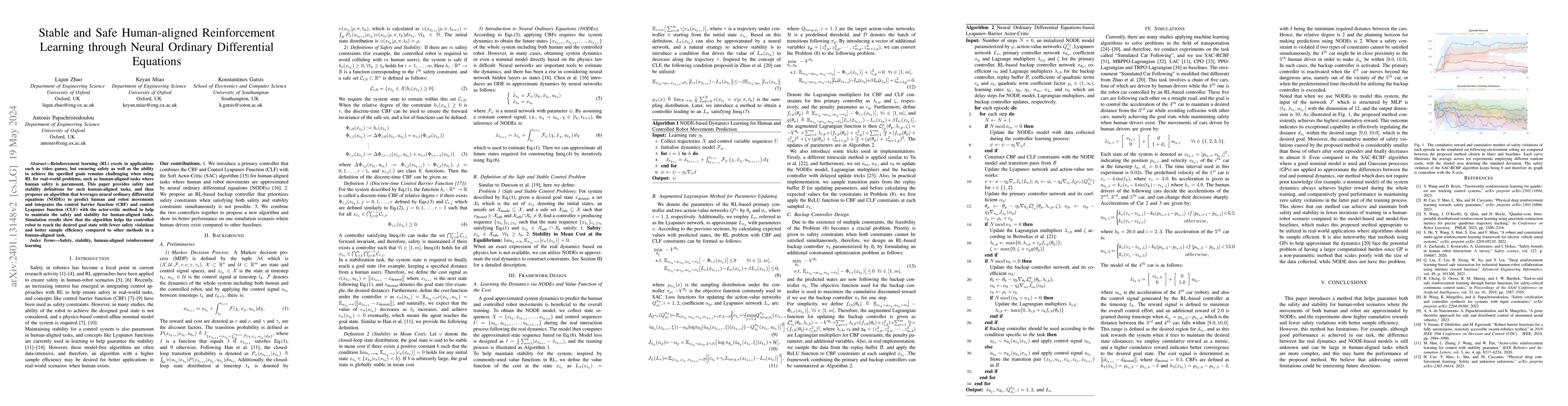 Thumbnail for Stable and Safe Human-aligned Reinforcement Learning through Neural
  Ordinary Differential Equations