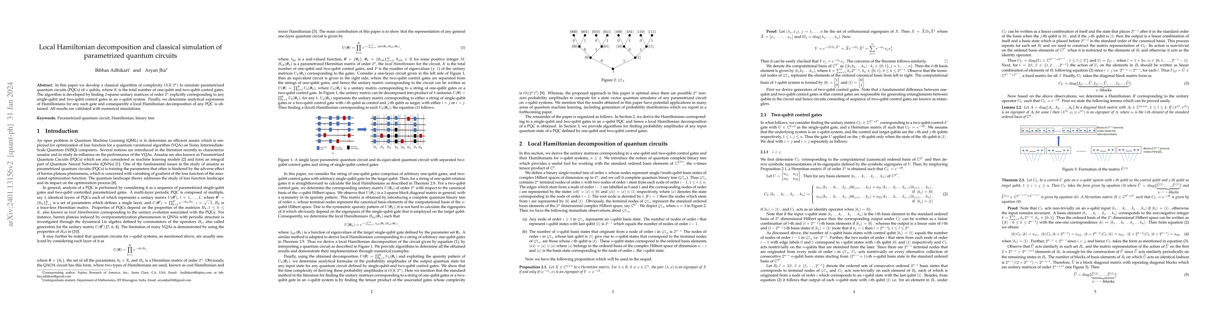 Thumbnail for Local Hamiltonian decomposition and classical simulation of parametrized
  quantum circuits