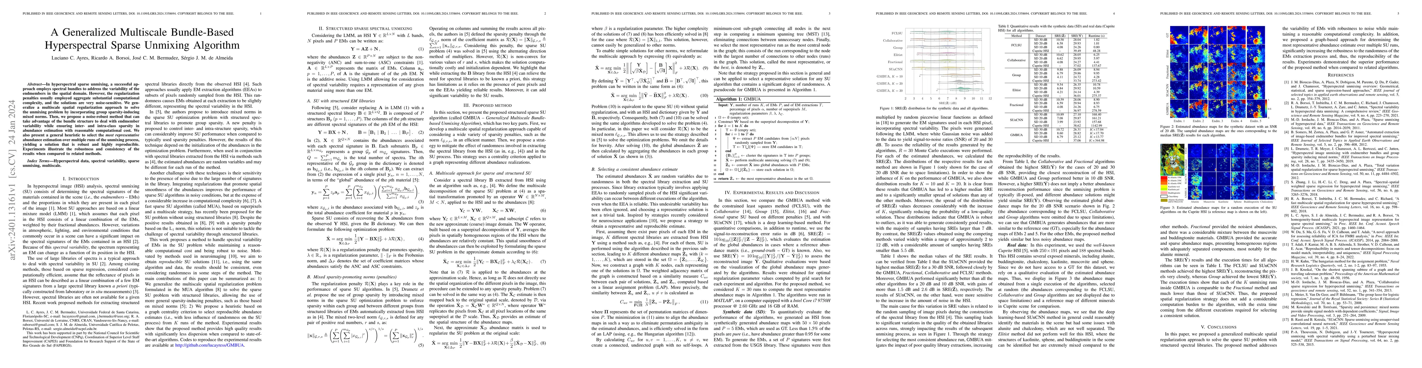 Thumbnail for A Generalized Multiscale Bundle-Based Hyperspectral Sparse Unmixing
  Algorithm