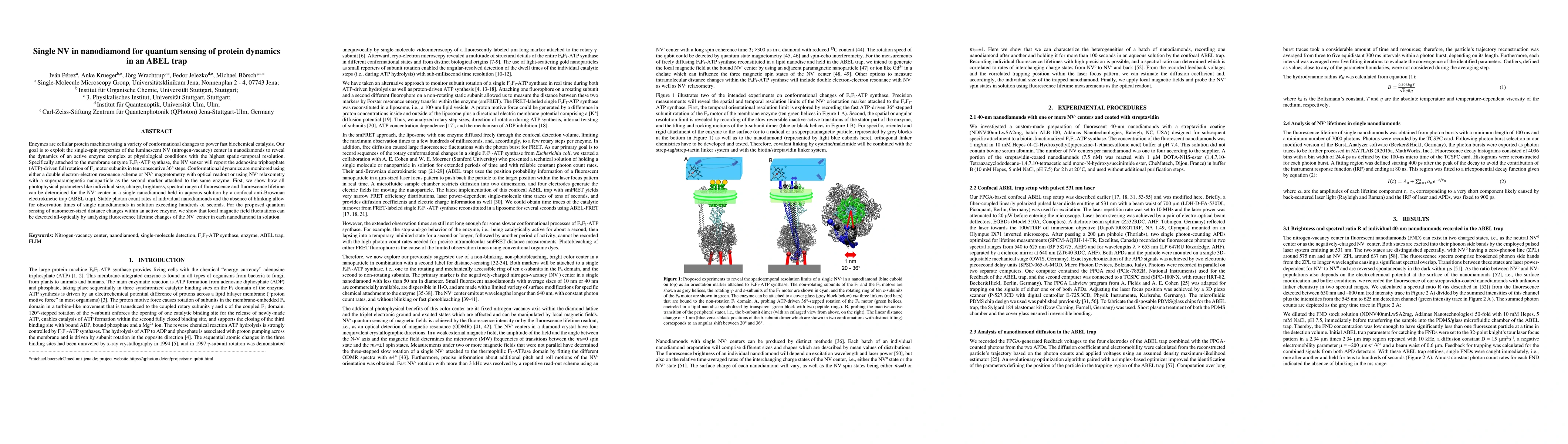 Thumbnail for Single NV in nanodiamond for quantum sensing of protein dynamics in an
  ABEL trap