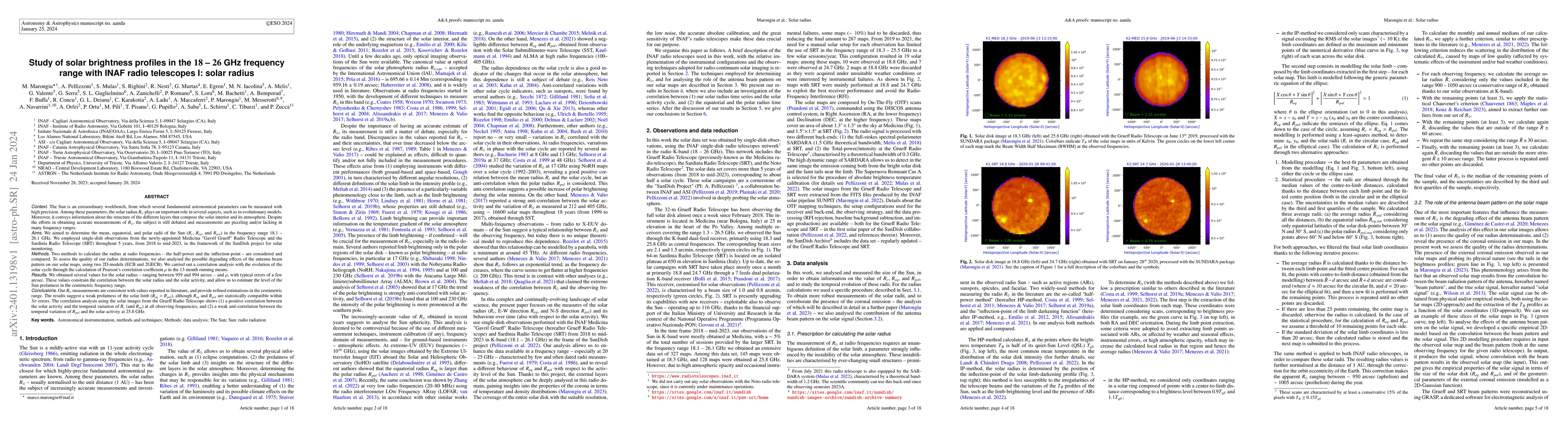 Thumbnail for Study of solar brightness profiles in the 18-26 GHz frequency range with
  INAF radio telescopes I: solar radius