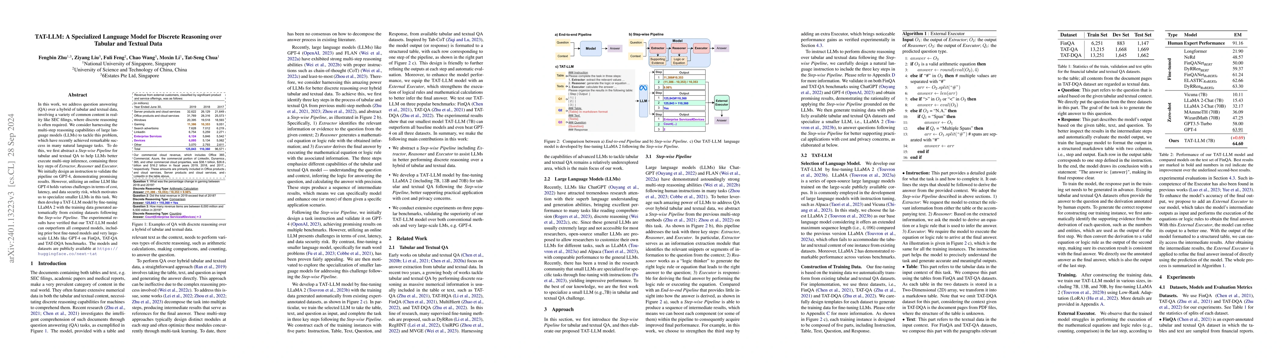 Thumbnail for TAT-LLM: A Specialized Language Model for Discrete Reasoning over
  Tabular and Textual Data