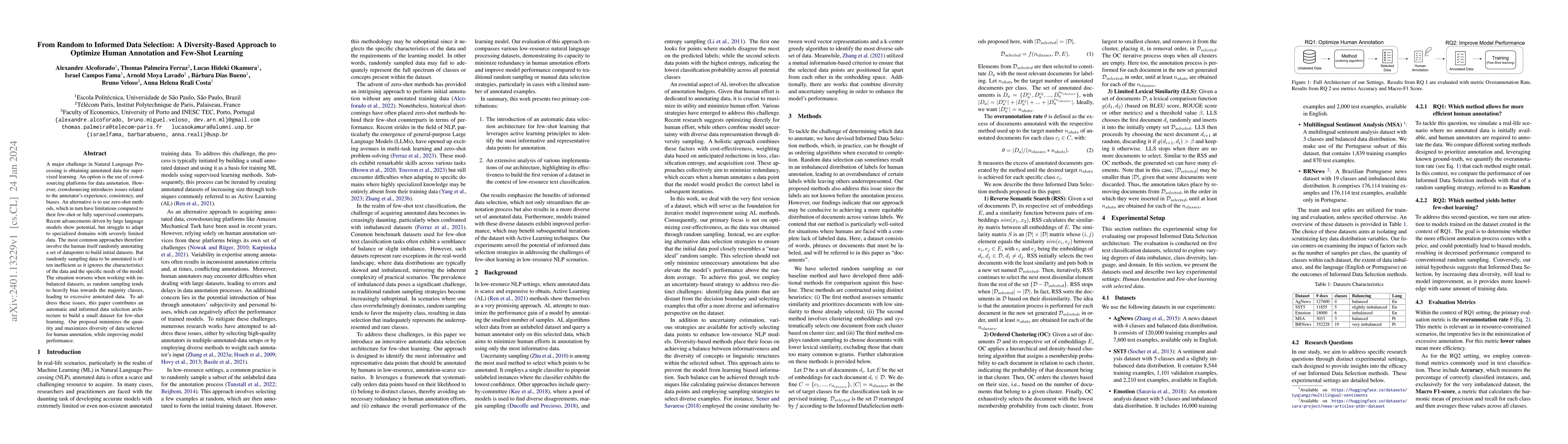 Thumbnail for From Random to Informed Data Selection: A Diversity-Based Approach to
  Optimize Human Annotation and Few-Shot Learning