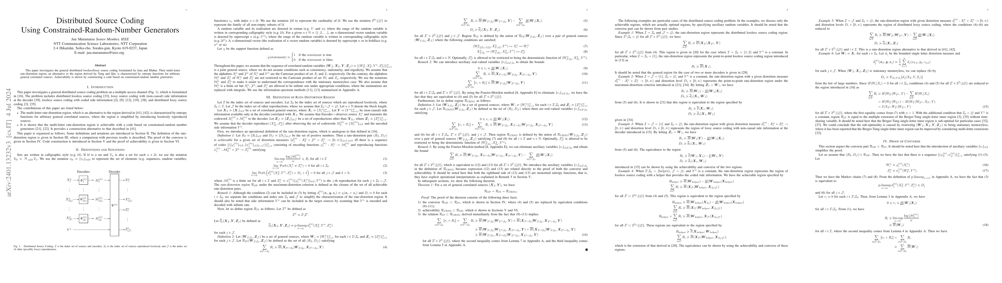 Thumbnail for Distributed Source Coding Using Constrained-Random-Number Generators