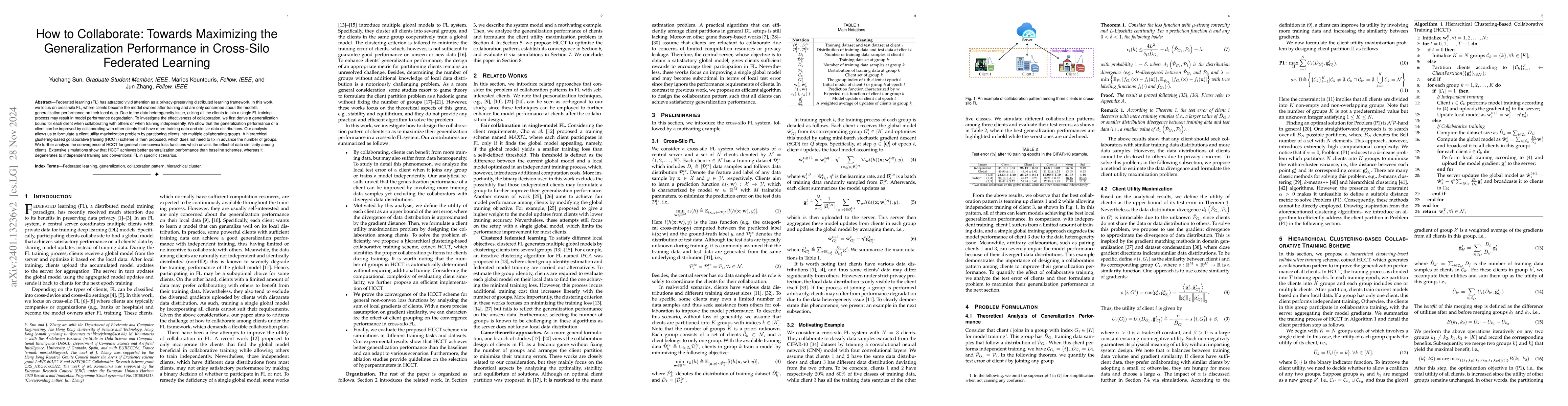 Thumbnail for How to Collaborate: Towards Maximizing the Generalization Performance in
  Cross-Silo Federated Learning