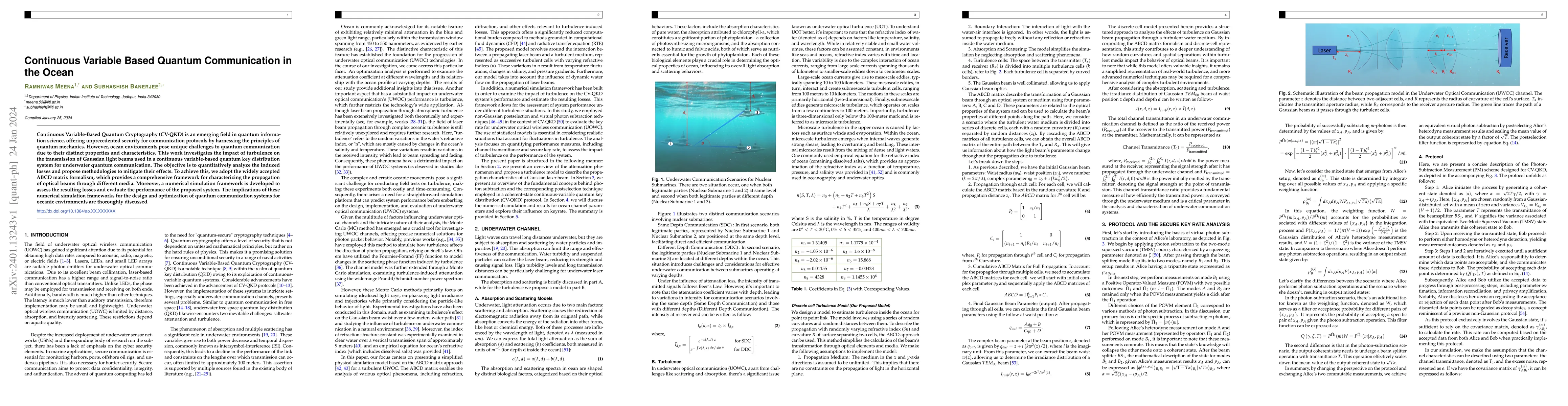 Thumbnail for Continuous Variable Based Quantum Communication in the Ocean