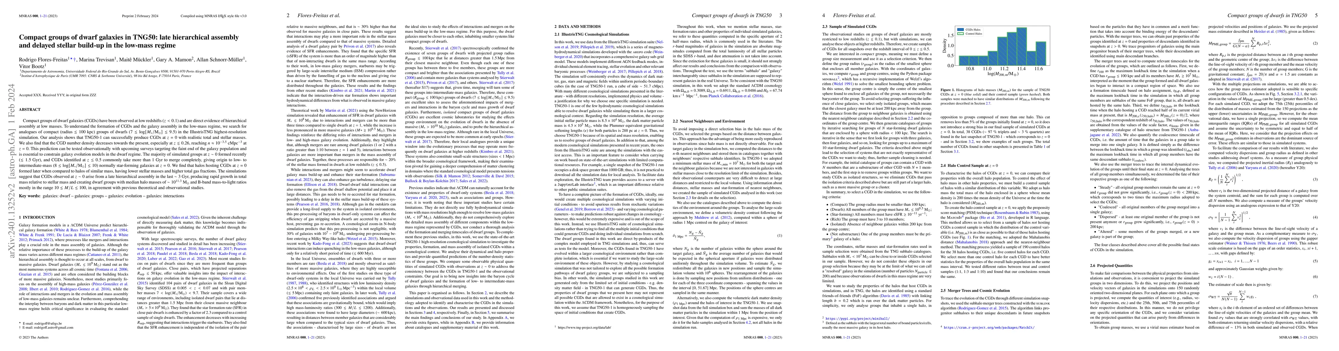 Thumbnail for Compact groups of dwarf galaxies in TNG50: late hierarchical assembly
  and delayed stellar build-up in the low-mass regime