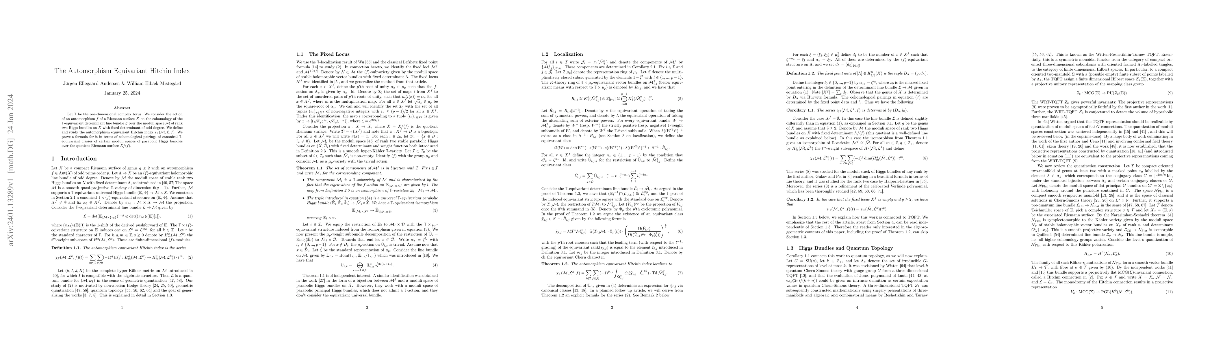 Thumbnail for The Automorphism Equivariant Hitchin Index