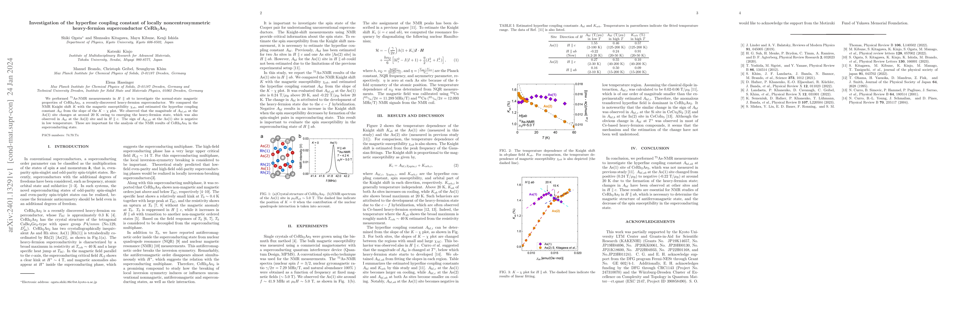 Thumbnail for Investigation of the hyperfine coupling constant of locally
  noncentrosymmetric heavy-fermion superconductor CeRh$_{2}$As$_{2}$