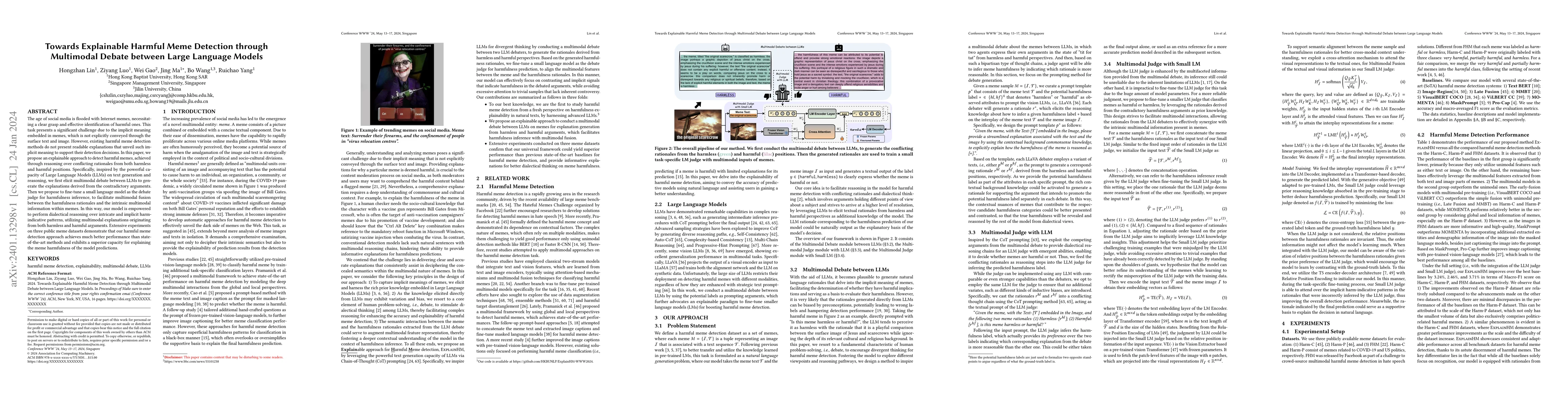 Thumbnail for Towards Explainable Harmful Meme Detection through Multimodal Debate
  between Large Language Models