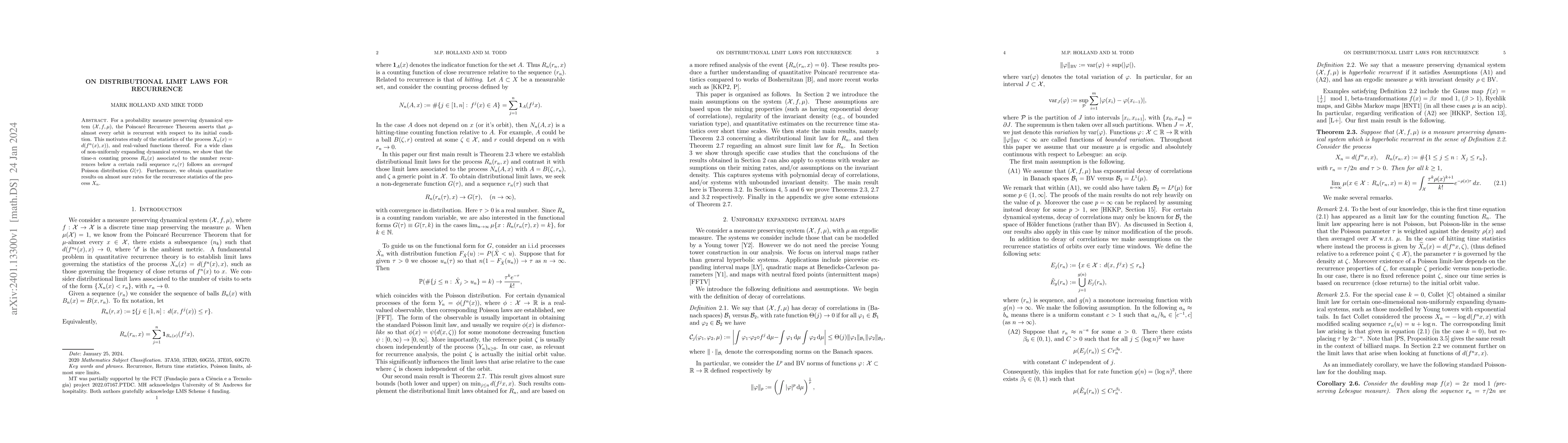 Thumbnail for On distributional limit laws for recurrence