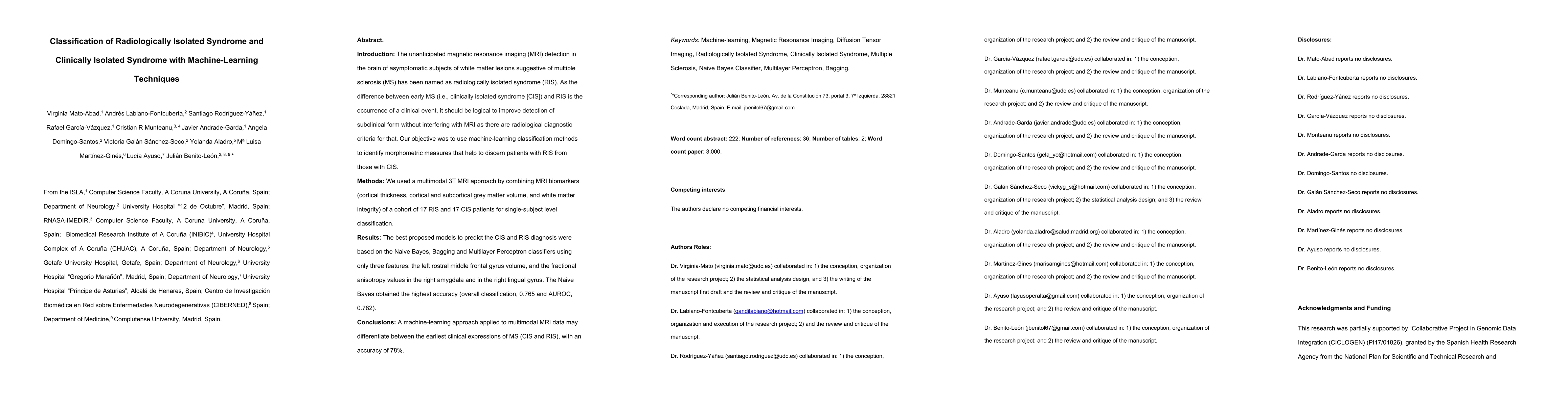 Thumbnail for Classification of Radiologically Isolated Syndrome and Clinically
  Isolated Syndrome with Machine-Learning Techniques