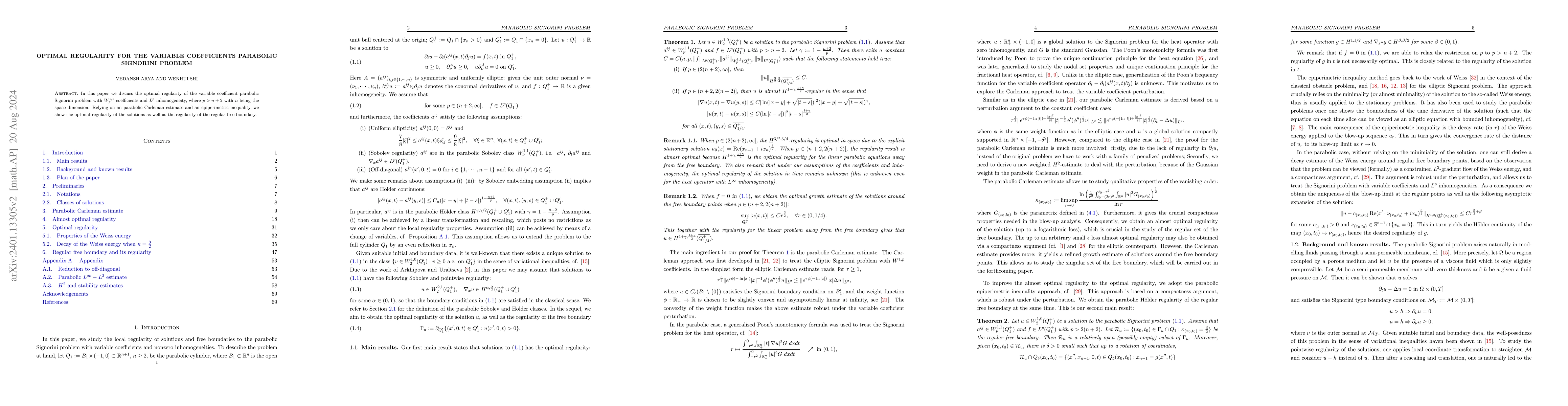 Thumbnail for Optimal regularity for the variable coefficients parabolic Signorini
  problem