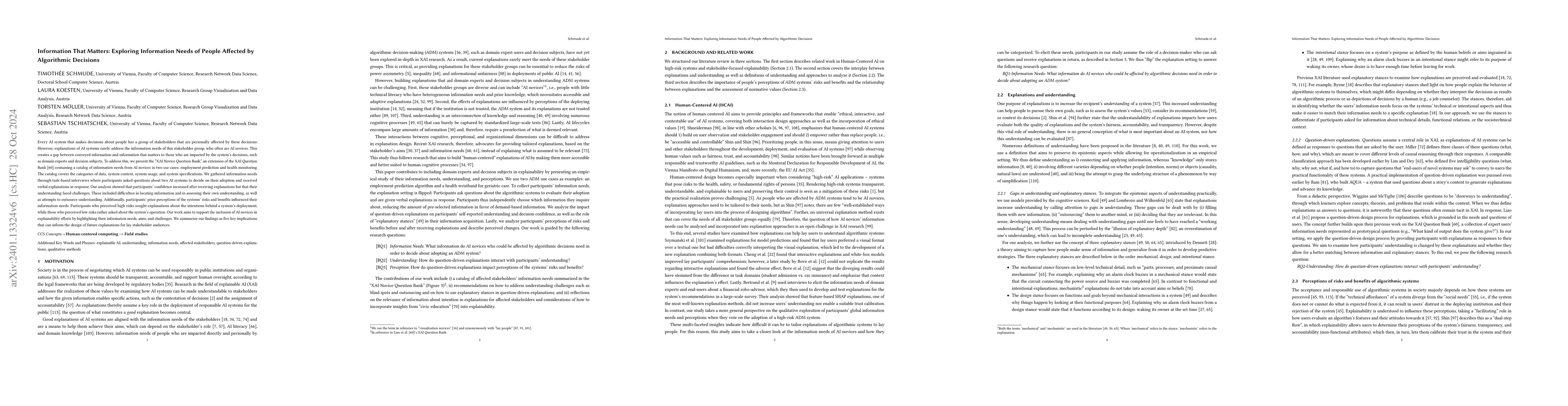 Thumbnail for Information That Matters: Exploring Information Needs of People Affected
  by Algorithmic Decisions