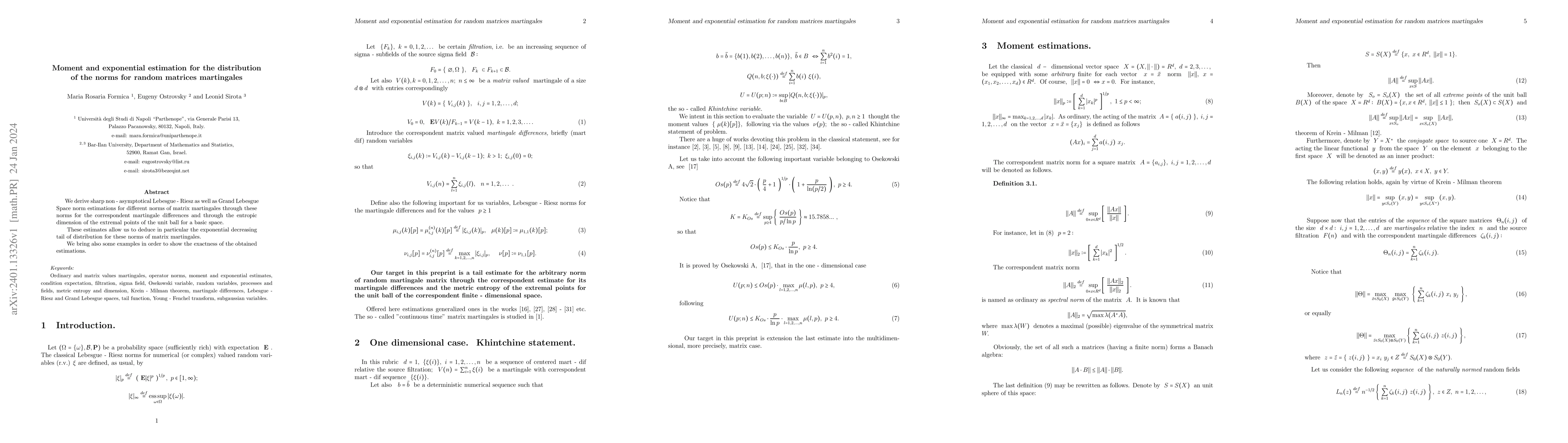 Thumbnail for Moment and exponential estimation for the distribution of the norms for
  random matrices martingales