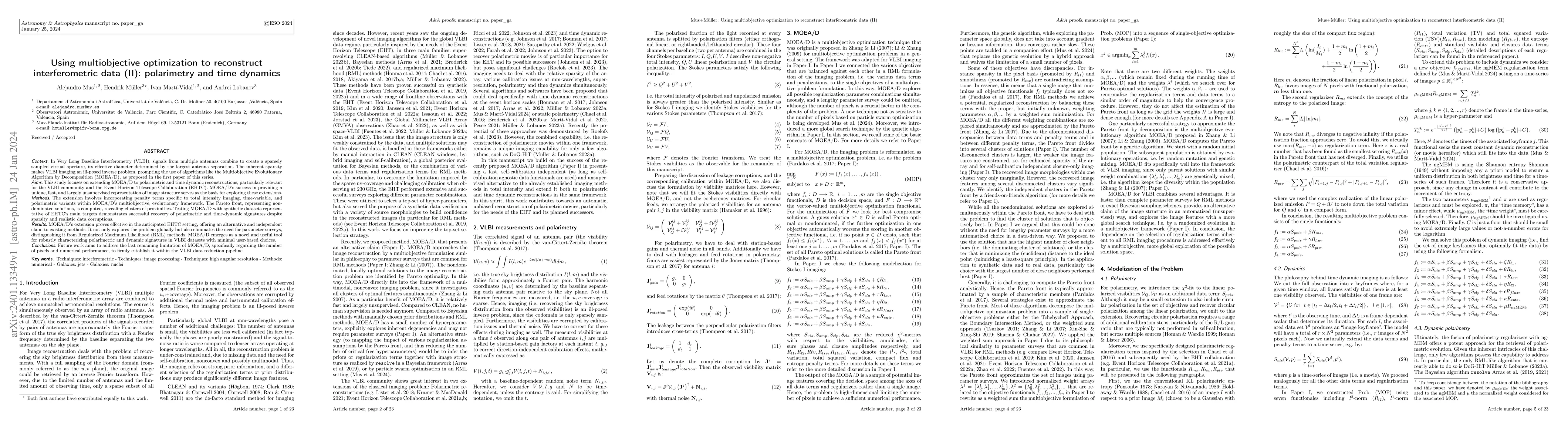 Thumbnail for Using multiobjective optimization to reconstruct interferometric data
  (II): polarimetry and time dynamics