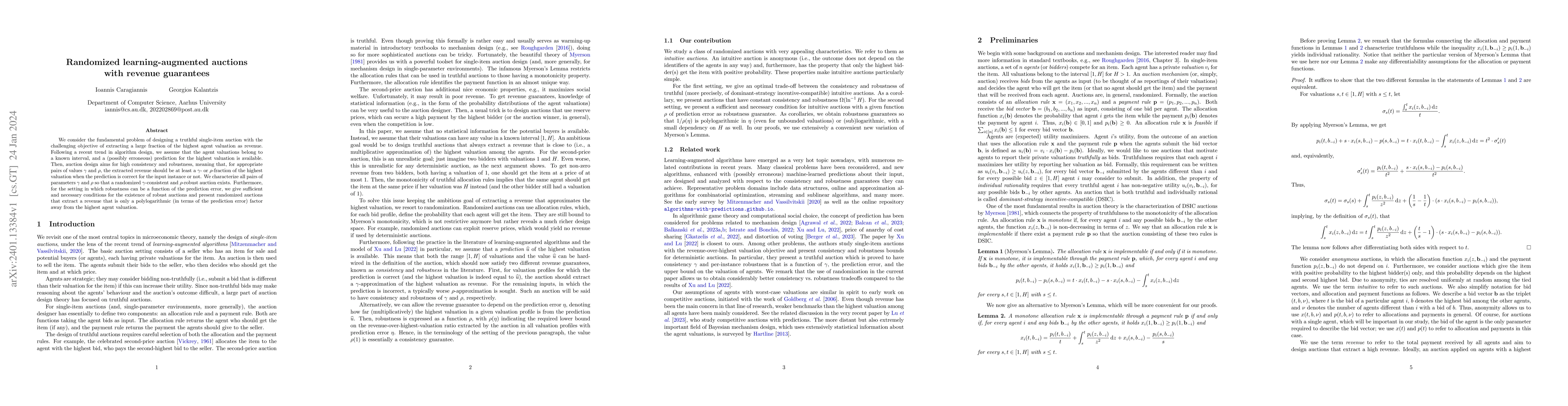 Thumbnail for Randomized learning-augmented auctions with revenue guarantees