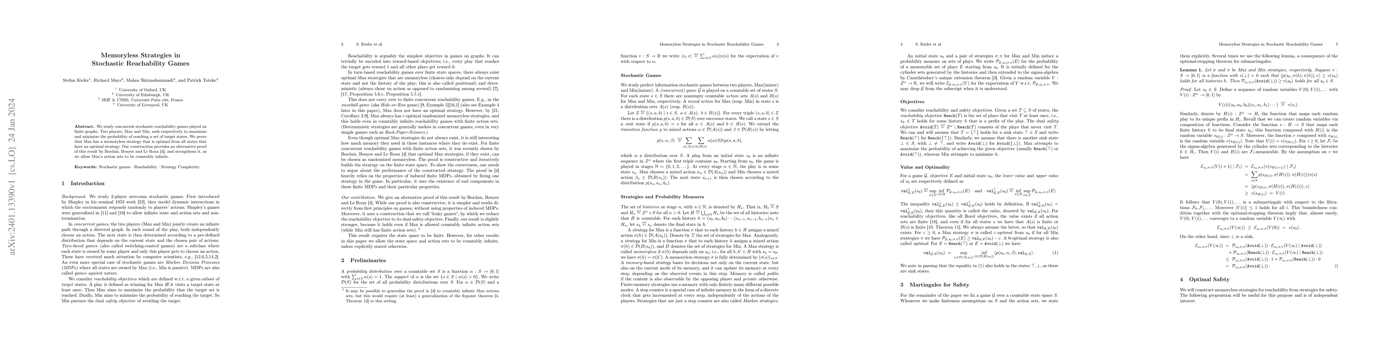 Thumbnail for Memoryless Strategies in Stochastic Reachability Games
