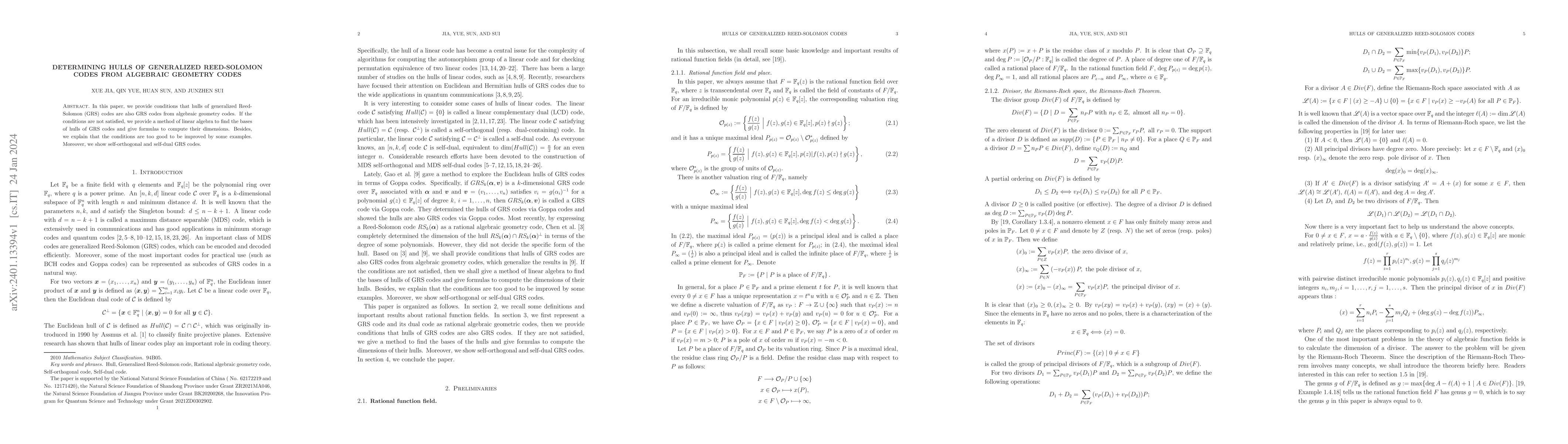 Thumbnail for Determining hulls of generalized Reed-Solomon codes from algebraic
  geometry codes