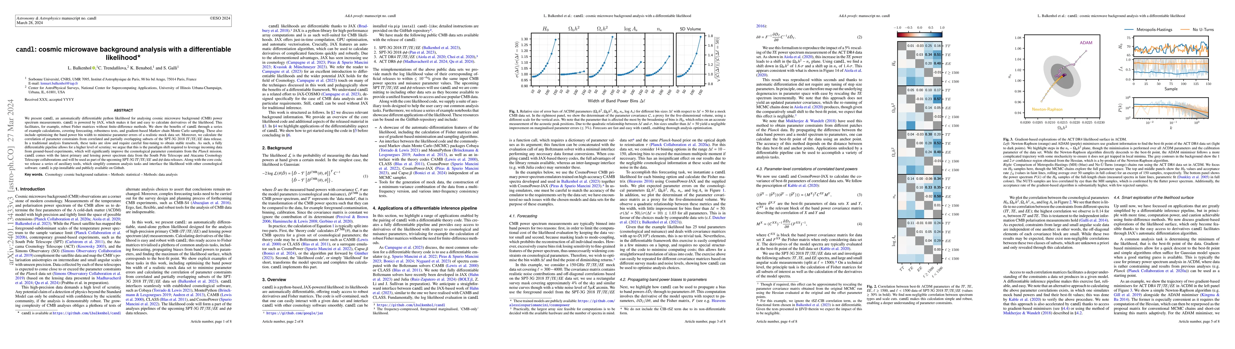 Thumbnail for candl: Cosmic Microwave Background Analysis with a Differentiable
  Likelihood