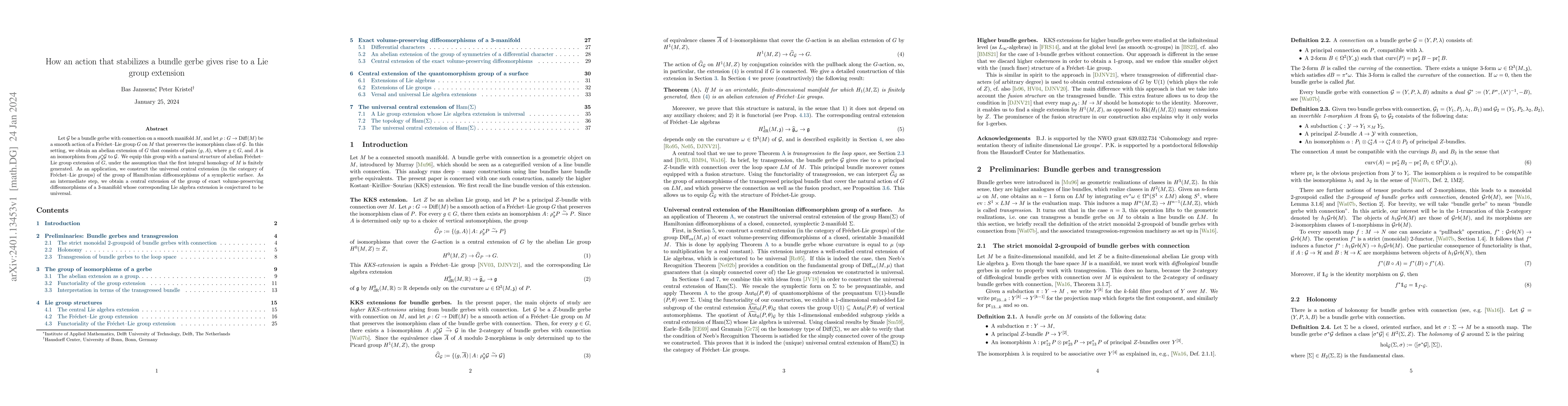 Thumbnail for How an action that stabilizes a bundle gerbe gives rise to a Lie group
  extension