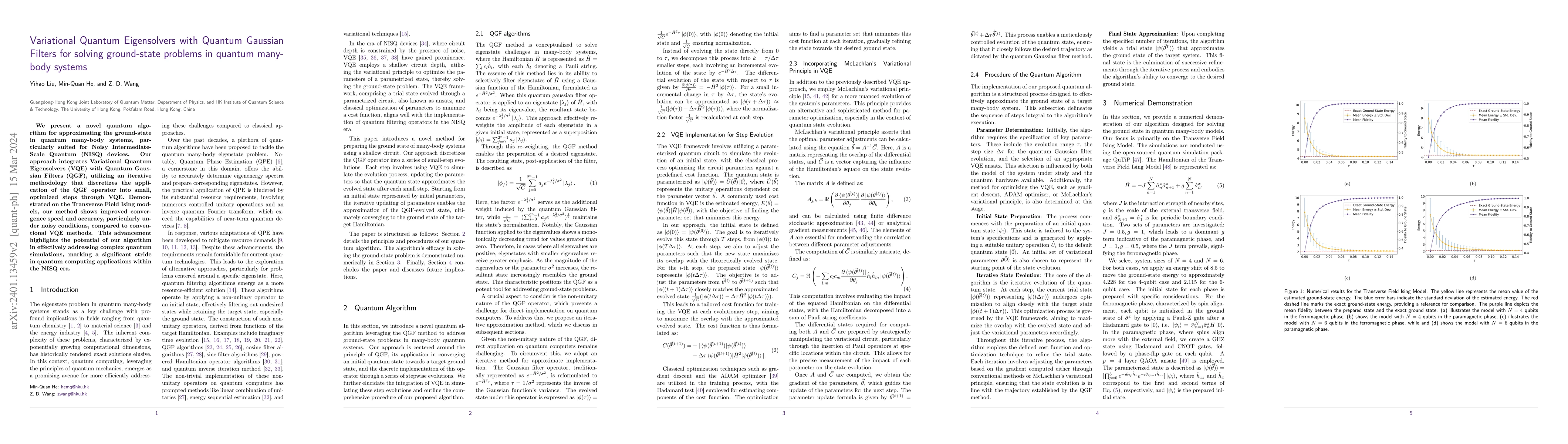 Thumbnail for Variational Quantum Eigensolvers with Quantum Gaussian Filters for
  solving ground-state problems in quantum many-body systems